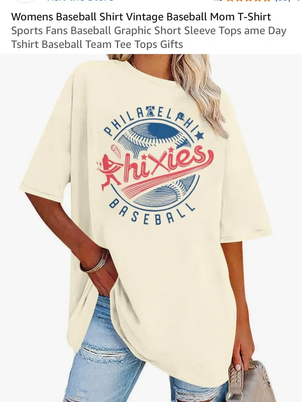 Philadelphia Phillies Baseball Oversized Graphic Tee - Cream